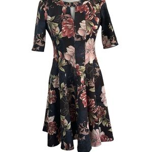 Roz & Ali Dark Floral Fit and Flare Dress | Romantic Vintage-Inspired Midi